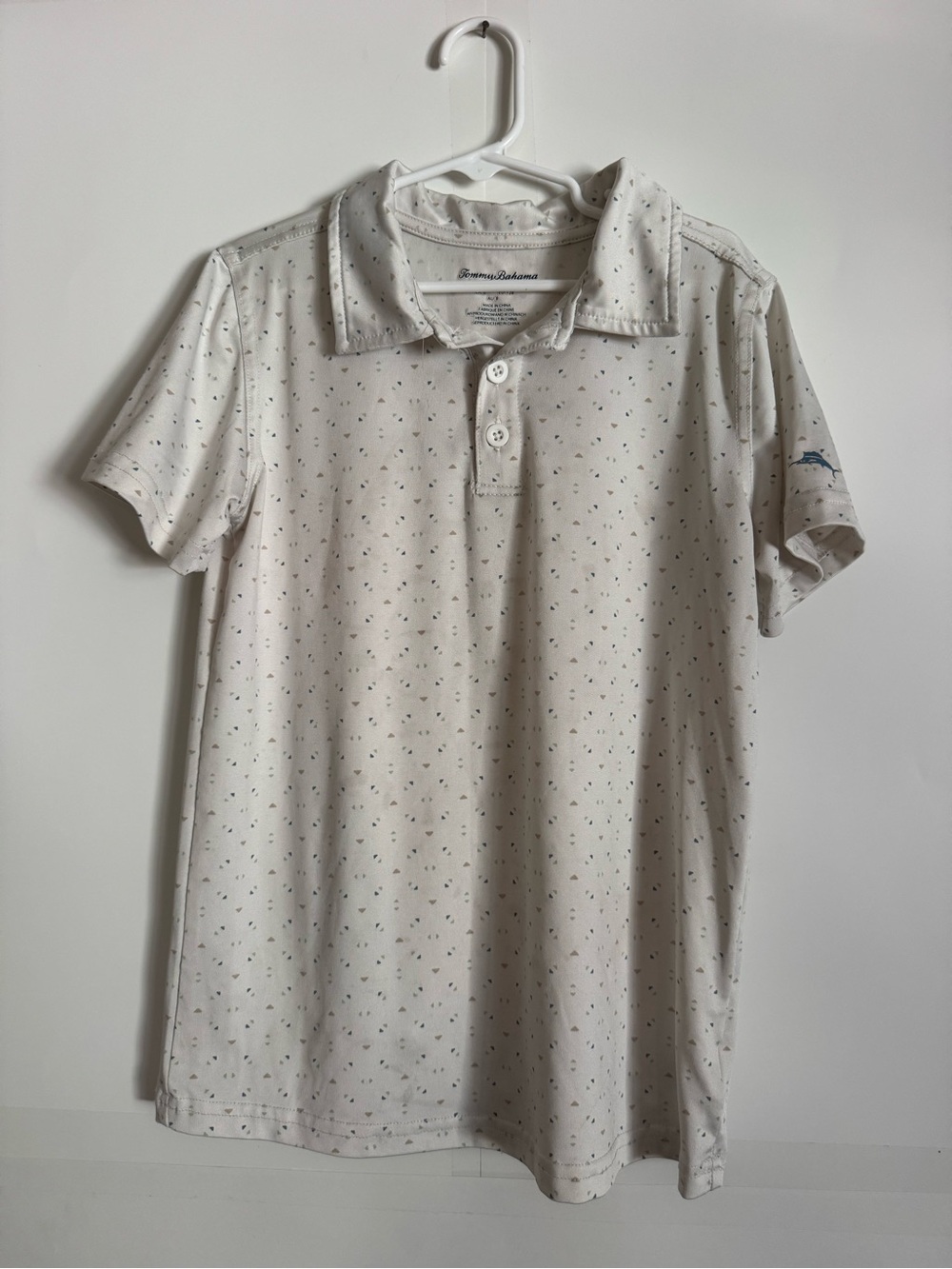 Tommy Bahama Kids Cream Polo with Tiny Dot Print